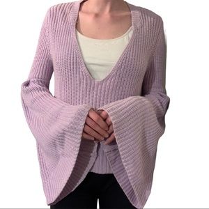 Free People Damsel Cable Knit Pullover Bell Sleeve in Light Purple